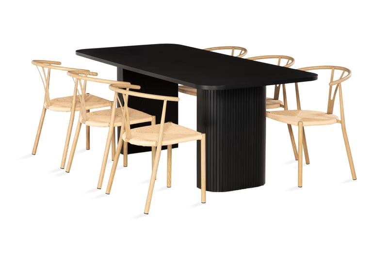 Kopparbo Spisebordssæt 200 cm inkl 6 Elysia Stole - Sort/Brun - Møbler - Borde - Spisebord og køkkenbord