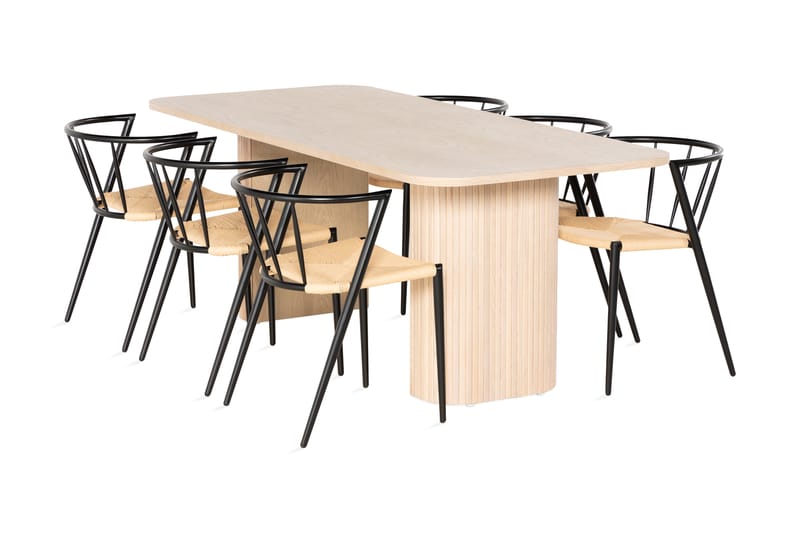 Kopparbo Spisebordssæt 200 cm inkl 6 Winston Stole - Hvid/Sort - Møbler - Borde - Spisebordssæt