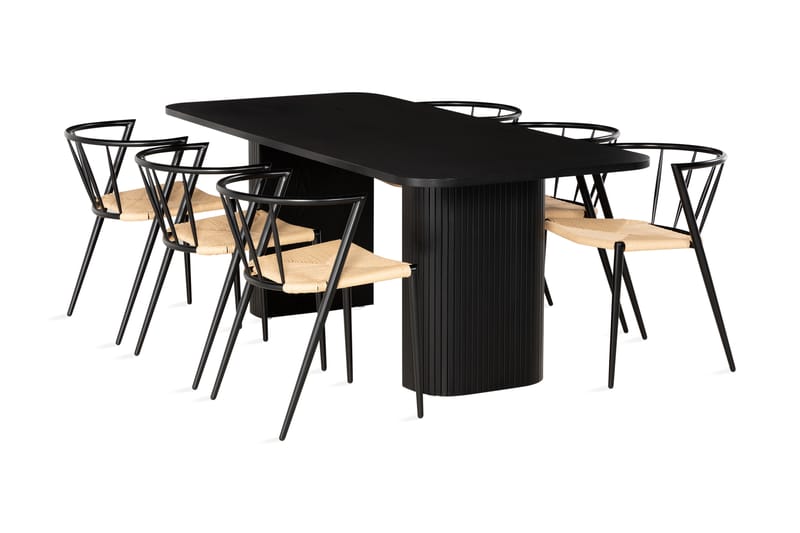 Kopparbo Spisebordssæt 200 cm inkl 6 Winston Stole - Sort - Møbler - Borde - Spisebord og køkkenbord