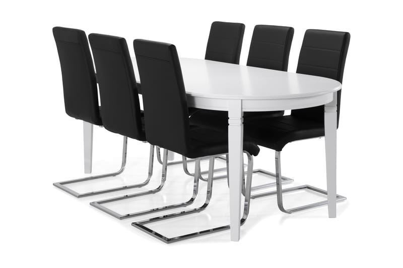 Läckö Spisebord 200 cm Oval - Hvid/Sort - Møbler - Borde - Spisebordssæt