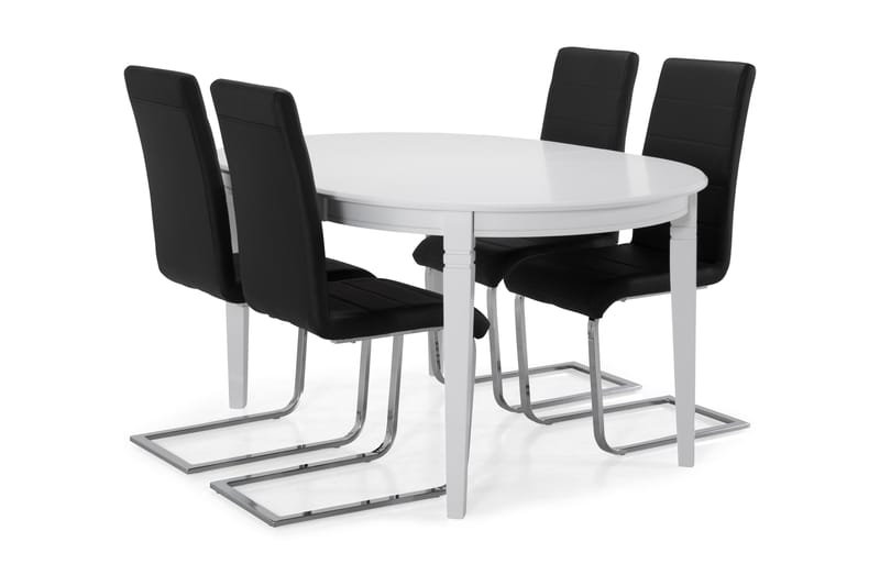Läckö Spisebord med 4 stk Cibus Stole - Hvid/Sort/Krom - Møbler - Borde - Spisebordssæt