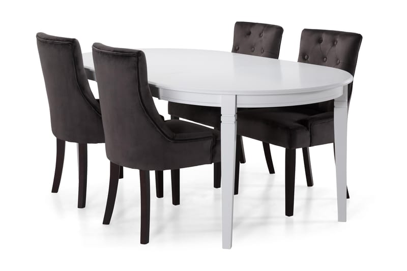 Läckö Spisebord med 4 stk Viktoria Lænestol - Mørkegrå/Velour - Møbler - Borde - Spisebordssæt