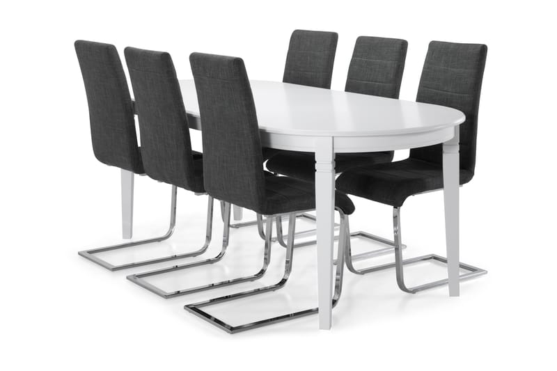 Läckö Spisebord med 6 stk Cibus Stole - Hvid/Grå - Møbler - Borde - Spisebordssæt
