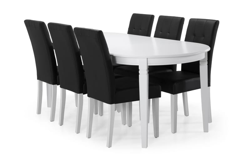 Läckö Spisebord med 6 stk Viktor Stole - Hvid/Sort PU - Møbler - Borde - Spisebordssæt