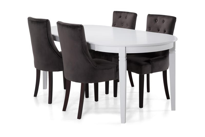 Läckö Spisebord med 6 stk Viktoria Lænestol - Hvid/Mørkegrå/Velour - Møbler - Borde - Spisebordssæt