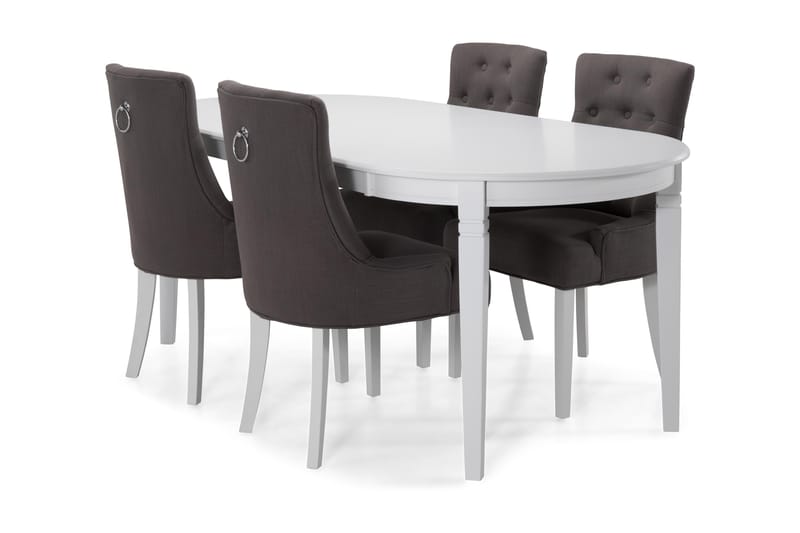 Läckö Spisebord med 6 stk Viktoria Stole - Hvid/Mørkegrå - Møbler - Borde - Spisebordssæt