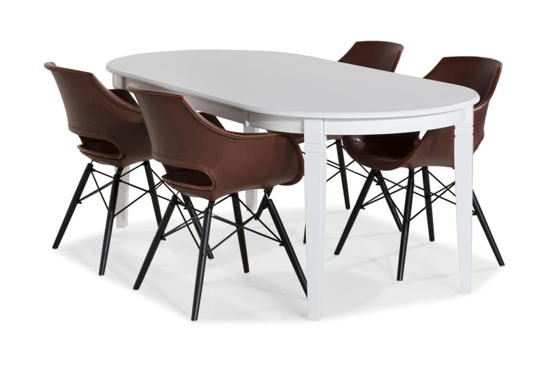 Läckö Spisebordssæt 200 cm med 6 Kairo Stole - Hvid/Vintage Brun/Eg - Møbler - Borde - Spisebordssæt