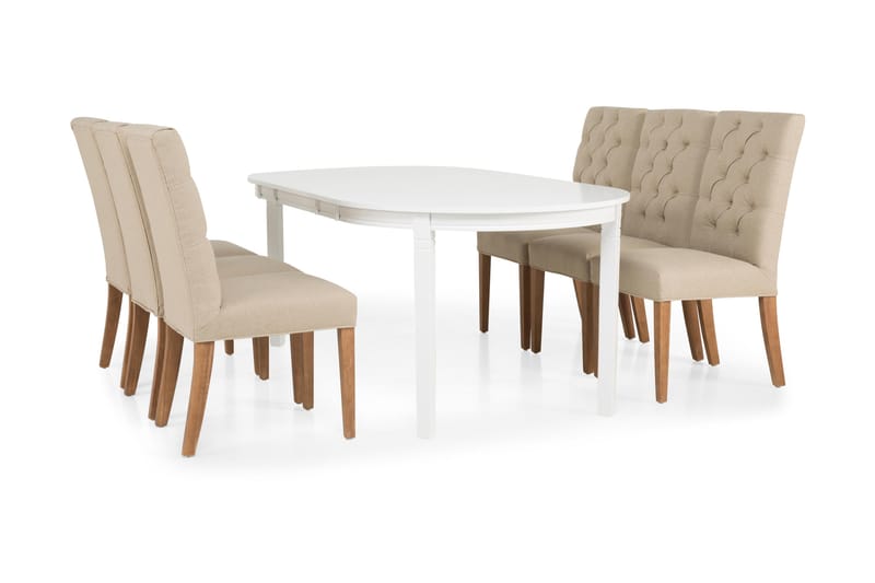 Läckö Spisebordssæt Hvid - 6 Jenny stole - Møbler - Borde - Spisebordssæt