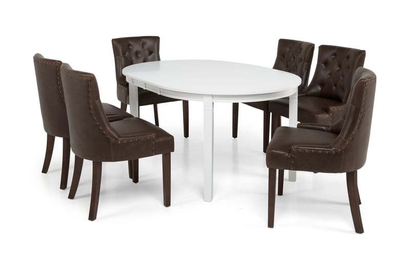 Läckö Spisebordssæt Hvid - 6 Tuva stole PU - Møbler - Borde - Spisebordssæt
