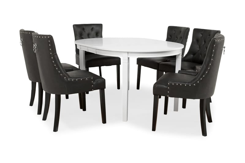 Läckö Spisebordssæt Hvid - 6 Tuva stole PU - Møbler - Borde - Spisebordssæt