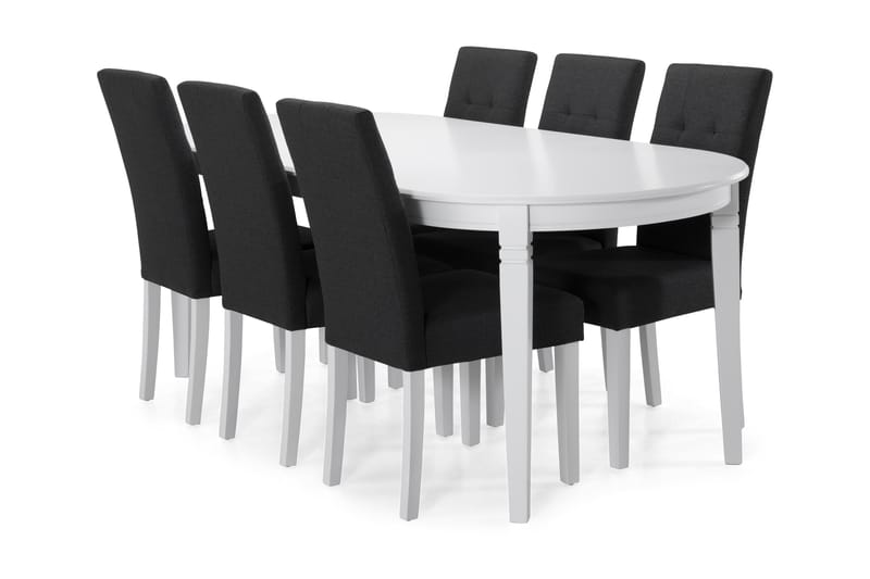 Läckö Spisebordssæt med 6 stk Viktor Stole - Mørkegrå/Hvid - Møbler - Borde - Spisebordssæt