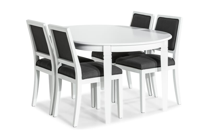Läckö Spisebordssæt Udvideligt med 4 Frank Stole - Hvid/Grå - Møbler - Borde - Spisebordssæt