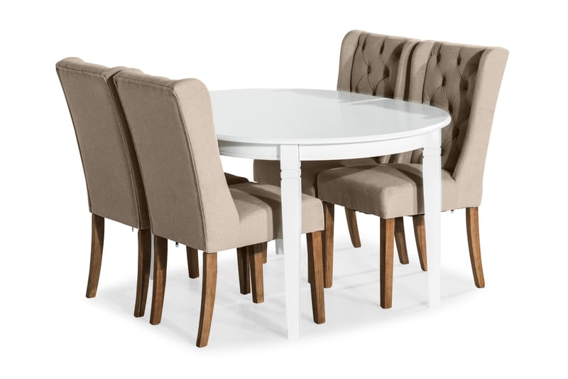 Läckö Spisebordssæt Udvideligt med 4 Irma Stole - Hvid/Beige - Møbler - Borde - Spisebordssæt