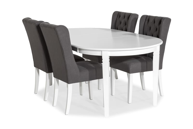 Läckö Spisebordssæt Udvideligt med 4 Irma Stole - Hvid/Grå/Hvid - Møbler - Borde - Spisebordssæt