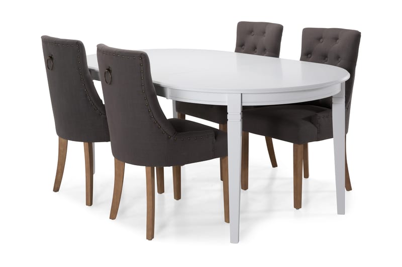 Läckö Udvideligt Spisebord 150 cm Oval - Hvid/Beige/Grå - Møbler - Borde - Spisebordssæt