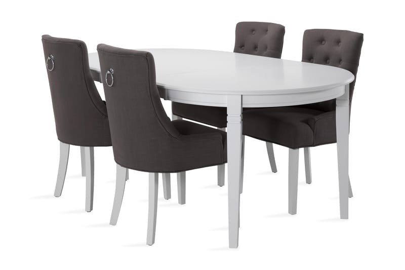 Läckö Udvideligt Spisebord 150 cm Oval - Hvid/Sort/Grå - Møbler - Borde - Spisebordssæt