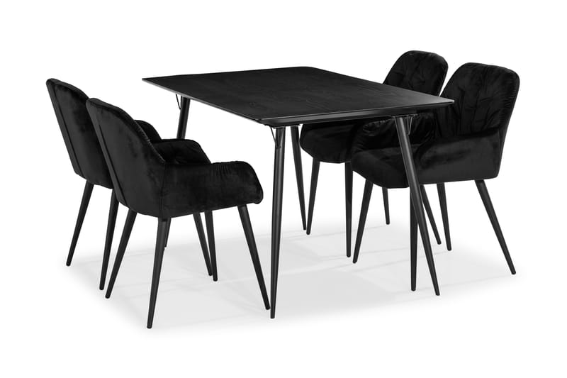 Lilo Spisebord 140 cm med 4 Giovanni Spisebordsstole Velour - Møbler - Borde - Spisebordssæt