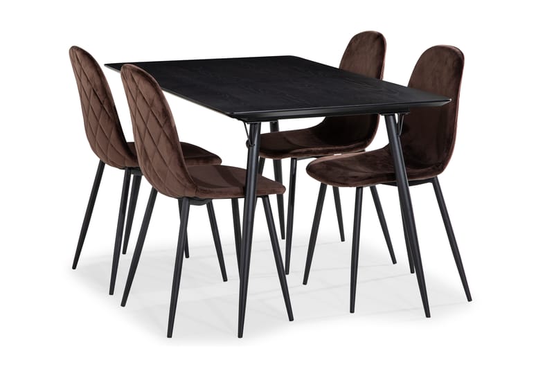 Lilo Spisebord 140 cm med 4 Nibe Spisebordsstole Velour - Møbler - Borde - Spisebordssæt