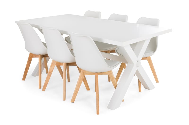 Linnea Spisebordssæt Med 6 stk Stil Stol - Hvid - Møbler - Borde - Spisebordssæt