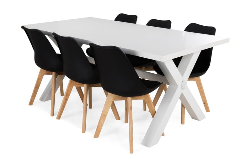 Linnea Spisebordssæt Med 6 stk Stil Stol - Hvid/Sort - Møbler - Borde - Spisebordssæt