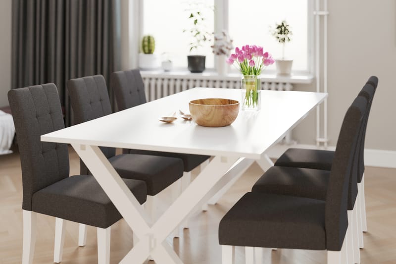 Linnea Spisebordssæt med 6 Viktor Stole - Hvid/Mørkegrå - Møbler - Borde - Spisebordssæt