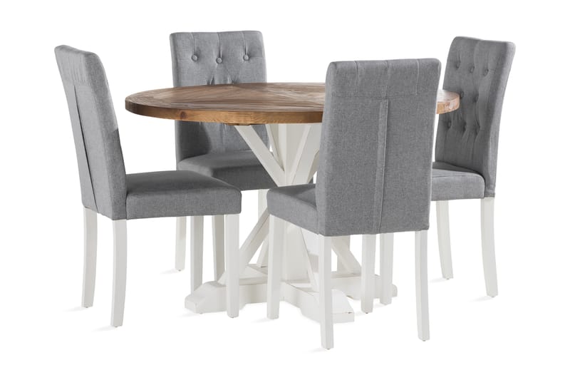 Lyon Spisebord 120 cm Rund med 4 Brunnevik Spisebordsstol - Brun/Hvid - Møbler - Borde - Spisebord og køkkenbord