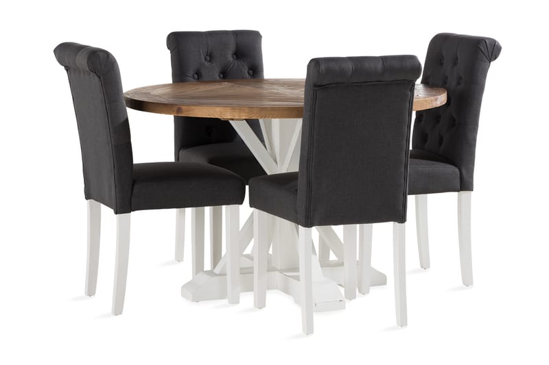 Lyon Spisebord 120 cm Rund med 4 Stormon Spisebordsstol - Brun/Hvid - Møbler - Borde - Spisebord og køkkenbord