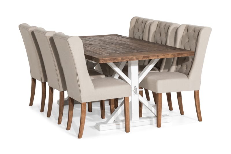 Lyon Udvideligt Spisebordssæt 200 cm med 6 Irma Stol - Natur/Hvid/Beige - Møbler - Borde - Spisebordssæt