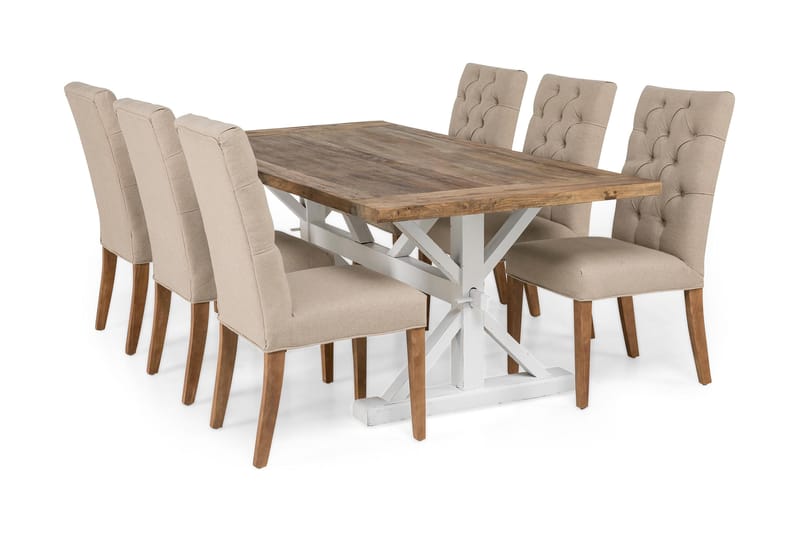 Lyon Udvideligt Spisebordssæt 200 cm med 6 Jenny Stol - Natur/Hvid/Beige - Møbler - Borde - Spisebord og køkkenbord