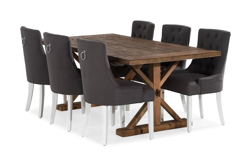 Lyon Udvideligt Spisebordssæt 200 cm med 6 Viktoria Stol - Natur/Grå/Hvid - Møbler - Borde - Spisebord og køkkenbord
