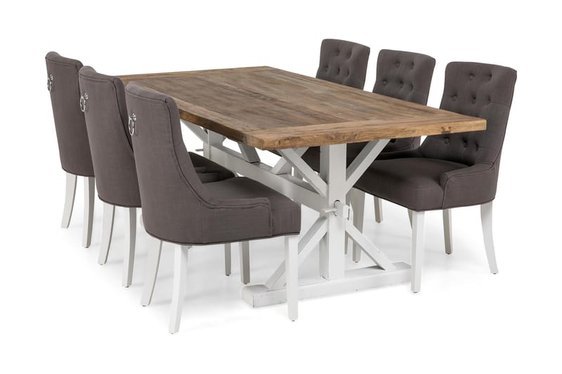 Lyon Udvideligt Spisebordssæt 200 cm med 6 Viktoria Stol - Natur/Hvid/Grå - Møbler - Borde - Spisebord og køkkenbord