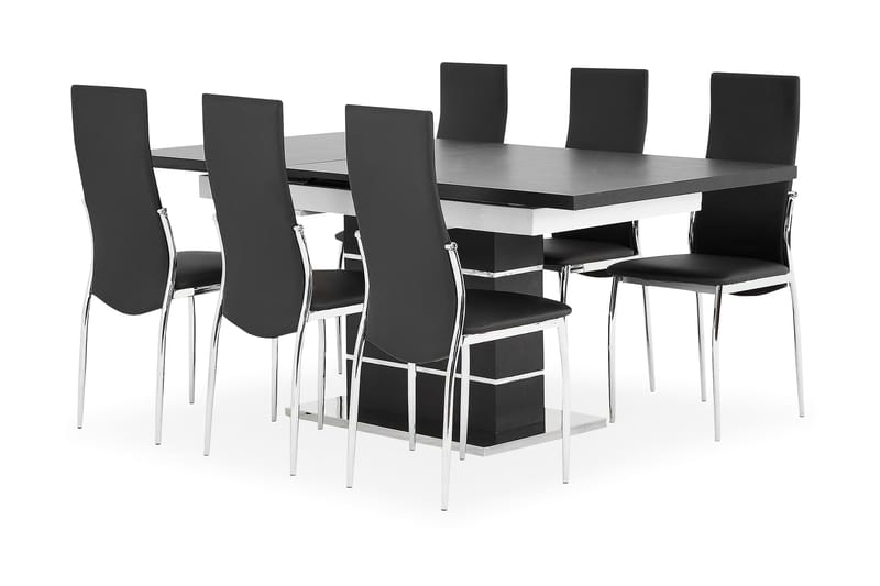 Macahan Spisebordssæt 140 cm + 6 Wyeth Stol - Sort/Hvid/Krom - Møbler - Borde - Spisebordssæt