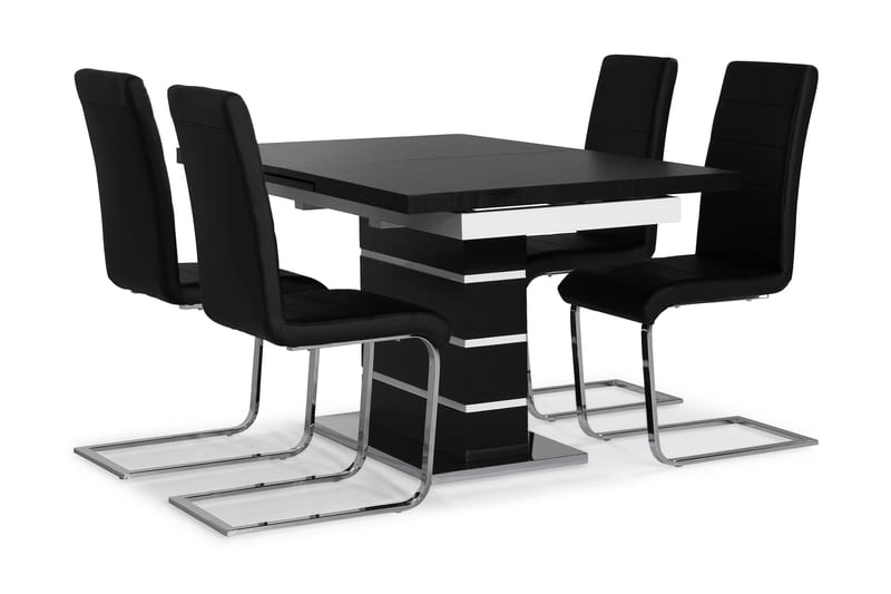 Macahan Spisebordssæt med 4 Cibus Stole - Sort/Hvid/Hvid PU/Krom - Møbler - Borde - Spisebordssæt