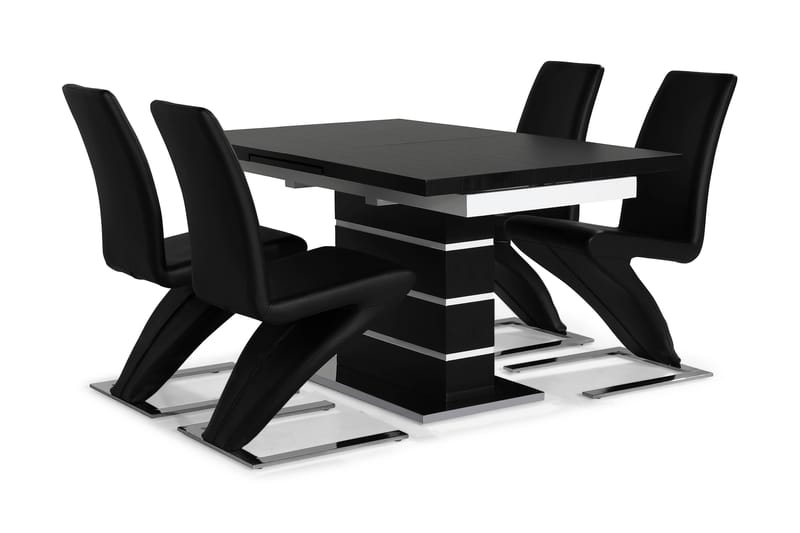 Macahan Spisebordssæt med 4 Zion Stole - Sort/Hvid/Sort PU/Krom - Møbler - Borde - Spisebordssæt