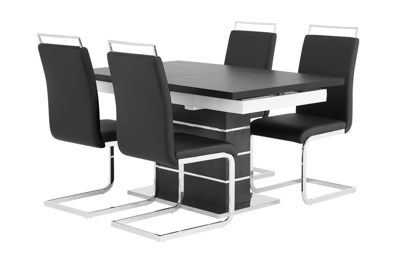 Machan Spisebordssæt 140 cm + 4 Isoda Stole - Sort/Hvid/Krom - Møbler - Borde - Spisebordssæt