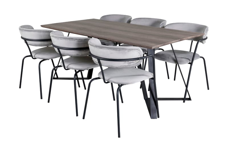Malvina Spisebordssæt 180 cm inkl 6 Arcarazo Lænestole - Grå/Sort - Møbler - Borde - Spisebordssæt