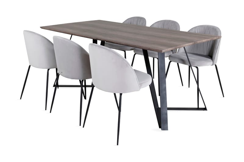 Malvina Spisebordssæt 180 cm inkl 6 Foyos Stole - Grå/Sort - Møbler - Borde - Spisebordssæt