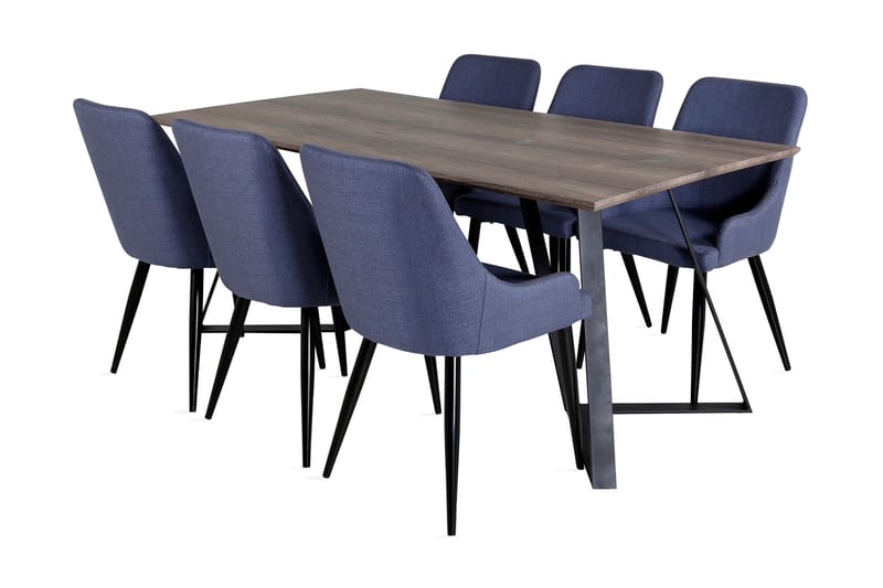 Malvina Spisebordssæt 180 cm inkl 6 Ridones Stole - Grå/Sort/Blå - Møbler - Borde - Spisebordssæt