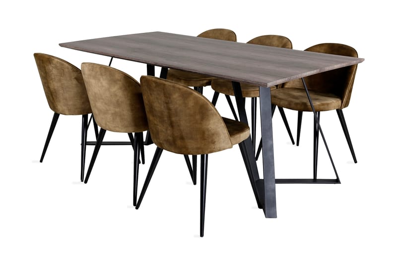 Malvina Spisebordssæt 180 cm inkl 6 Sedavi Stole - Grå/Sort/Messing - Møbler - Borde - Spisebordssæt