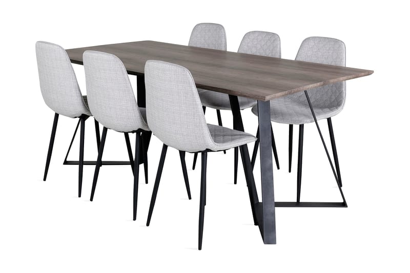 Malvina Spisebordssæt 180 cm inkl 6 Ypas Stole - Grå/Sort - Møbler - Borde - Spisebordssæt
