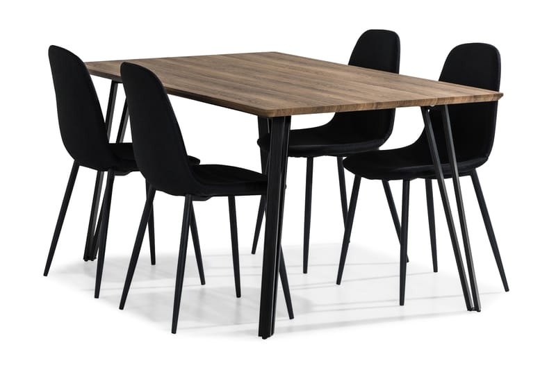 Marcelen Spisebordssæt 160 cm med 4 Nibe Stol - Brun/Sort - Møbler - Borde - Spisebord og køkkenbord