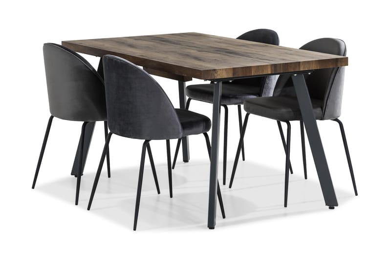 Marcelen Udvideligt Spisebordssæt 140 cm med 4 Felipe Stol - Brun/Grå/Sort - Møbler - Borde - Spisebordssæt