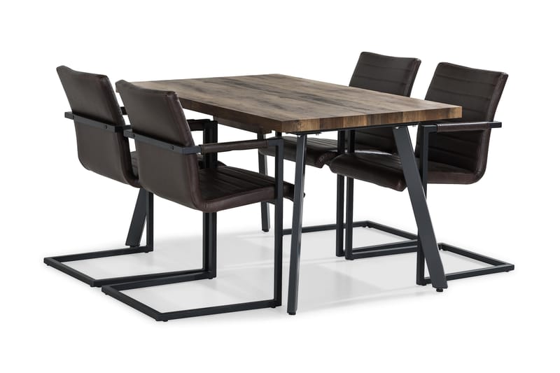 Marcelen Udvideligt Spisebordssæt 140 cm med 4 House Stol - Brun/Mørkebrun - Møbler - Borde - Spisebordssæt