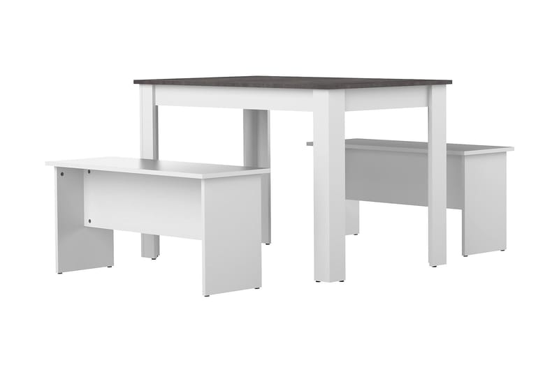 Maximilian Spisebordssæt 110x70 m. 2 Bænke - Beton/Hvid - Møbler - Borde - Spisebordssæt