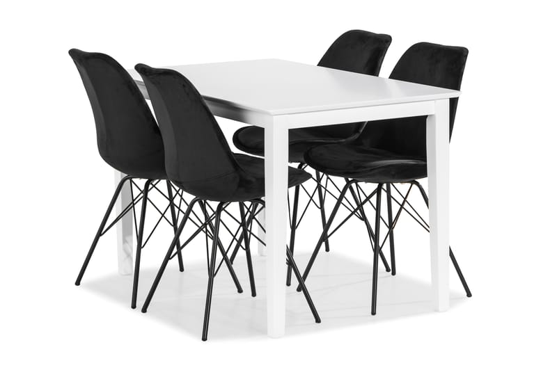 Michigan Spisebordssæt 120 cm inkl 4 Shell Stole Velour - Hvid/Sort - Møbler - Borde - Spisebordssæt