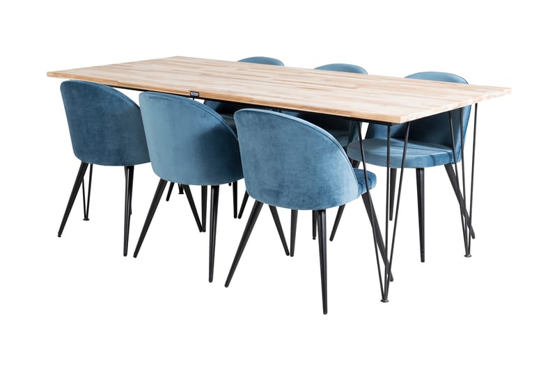 Miva Spisebordssæt 200 cm inkl 6 Sedavi Stole - Sort/Natur/Grå - Møbler - Borde - Spisebordssæt