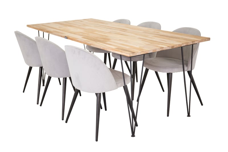 Miva Spisebordssæt med 6 Valeri Stol - Træ/Sort/Grå - Møbler - Borde - Spisebordssæt