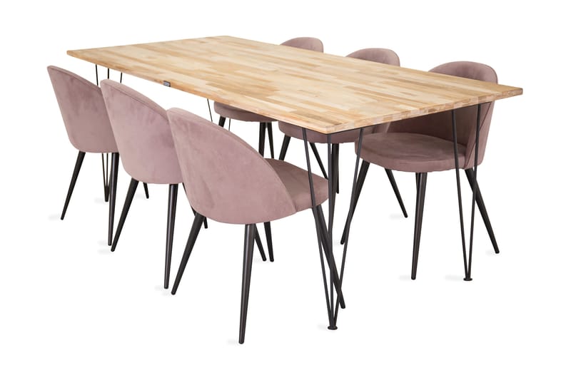 Miva Spisebordssæt med 6 Valeri Stol - Træ/Sort/Lyserød - Møbler - Borde - Spisebordssæt