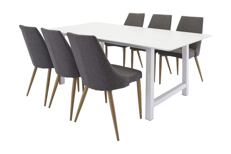 Naomi Spisebordssæt med 6 Ludvig Stole - Hvid/Eg/Mørkegrå - Møbler - Borde - Spisebordssæt