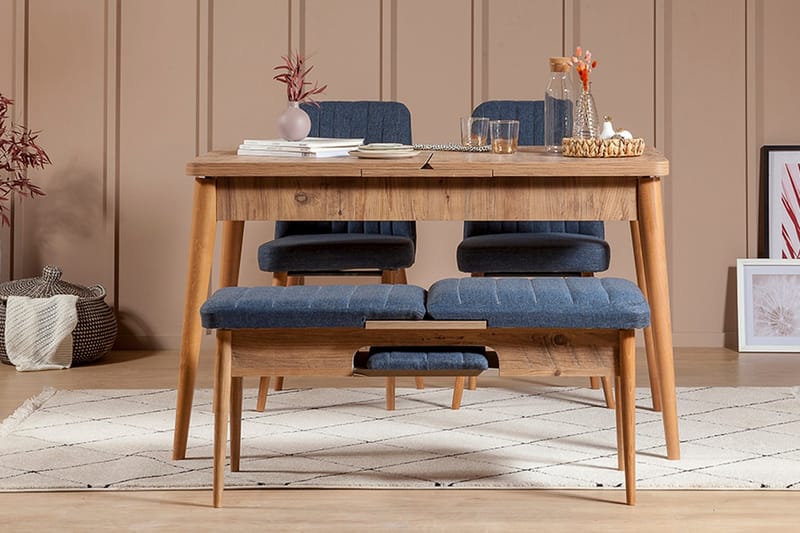 Pangle Spisebordssæt 4 dele 75 cm - Træ/natur/Mørkeblå - Møbler - Borde - Spisebordssæt